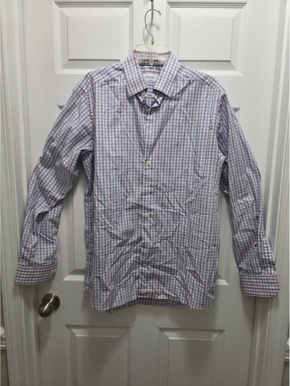 Eton Contemporary Men's Button-Up Shirt Size 41 / 16 - Purple and Blue Checkered